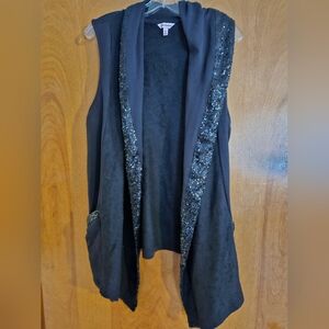 Juicy Couture Black Sequined Hooded Sleeveless Cardigan Vest